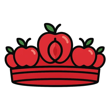 Make the stylized crown's apples and centerpiece a vibrant red, with the main band also featuring more red, keeping the jewel-like look, no background. sticker