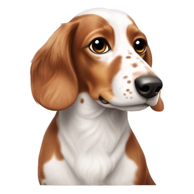 Long haired white and red piebald dachshund with freckles side eye whole body sticker