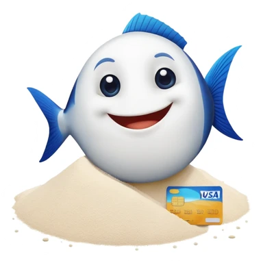 smiling fish, credit card in hand, flour pile in Front  sticker