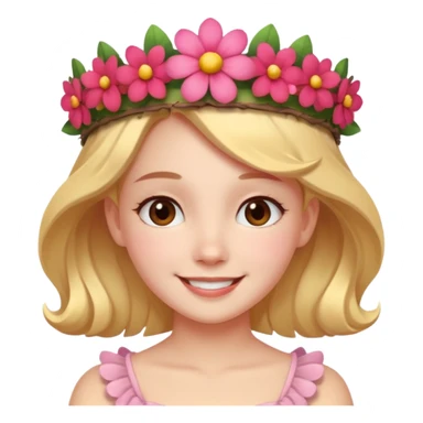 A girl with a flower-shaped crown smiling gently. sticker