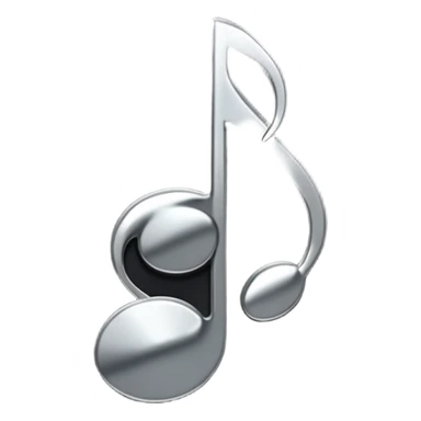 single musical note emoji, deep matte black metal material, smooth rounded geometry sticker