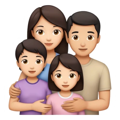 Asian family with dad, mom, daughter, and son sticker