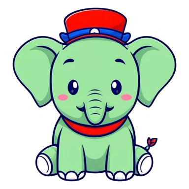 cute red elephant, cartoon style, simple and round like iOS emoji, wearing a patriotic top hat, ideal for digital stickers sticker