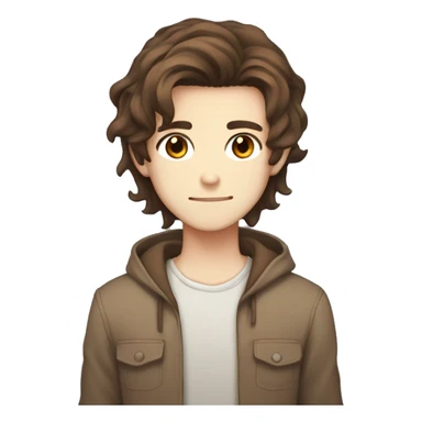 Male, long brown hair and brown eyes, light human colour skin anime style sticker