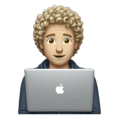 Curly white man with a macbook sticker