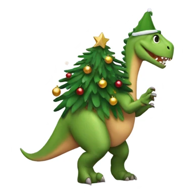 Dinosaur carrying a Christmas tree ￼ sticker