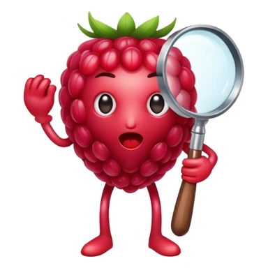 A faceless raspberry holding a magnifiyng glass sticker