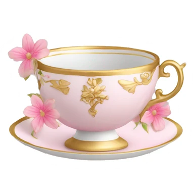 princess tea cup with pink flowers and gold details  sticker