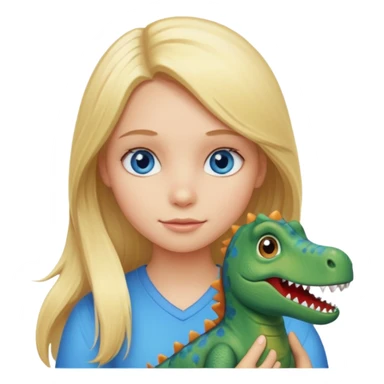 Long blond hair blue eyes girl with dino sticker