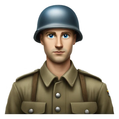 blue eyed  guy 28 years old german soldier in helmet 1940 photorealistic serious sticker