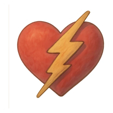 ghibli style heart with a lightning bolt, soft painterly look sticker