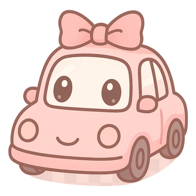 a small pink car with a bow, kawaii style sticker