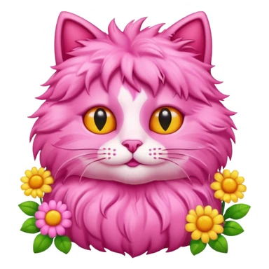 Pink cat with Flowers, hearts, sun  sticker