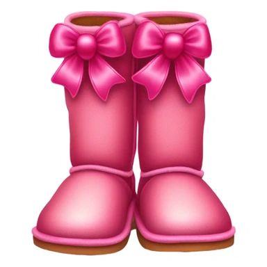 Realistic isolated pair of tall Red Ugg Fur Boots laced up with pink silk ribbon bows and hot pink and light pink sequin heart shaped patches sewn onto them. sticker
