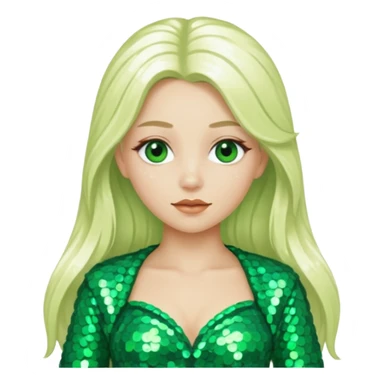 Ozma from the Wizard of Oz with long platinum blonde hair, green sequin outfit sticker