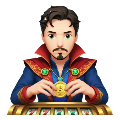 disheveled Doctor Strange losing money at a slot machine, panicked face, coins flying sticker
