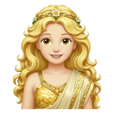 Flora, Goddess of Flowers from Roman Deities with long golden blonde wavy hair, pale yellow sequin toga  sticker