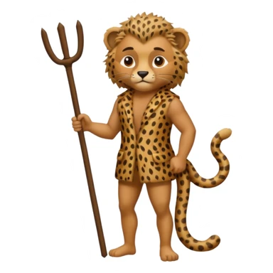 Give me a human who has hunch back and wearing cheetah print clothes  lot of hair on his body show full body and has a stick in his hand sticker