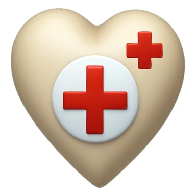 a beige heart with the red cross symbol on top and a blue swirling circle around the red cross symbol on top of the heart sticker
