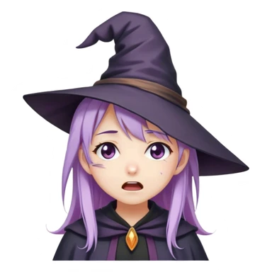 cute anime girl with lilac hair in a witch hat cries loudly cute anime girl with lilac hair in a witch hat cries loudly sticker