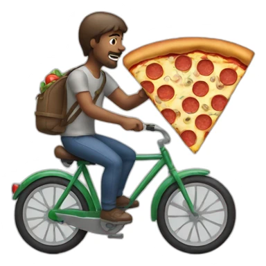 Man on a bike while eating a pizza sticker