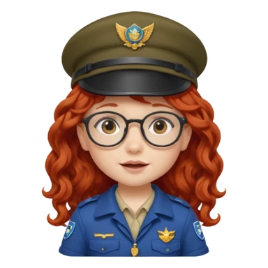 scout girl baby with uniform including the hat,  little with glassess and long curly red hair sticker