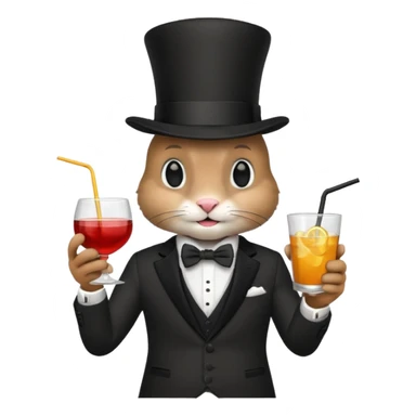rabbit wearing suit, bowtie and top hat, holding glass of drink sticker