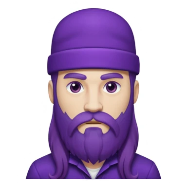 Give me png of a character having bold masculine beard and hairs with white skin which should look similar to a gangster, the colour tone should be purple, long hairs and long beard sticker