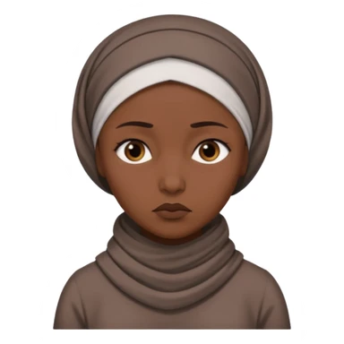 Emoji portrait of a female domestic slave. She has a sad expression and wears a plain dress with a headscarf. sticker