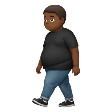 sad fat young boy in black t shirt walking from the side sticker