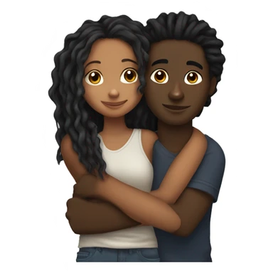 Brown girl with wavy hair hugging black boy who has dreads  sticker