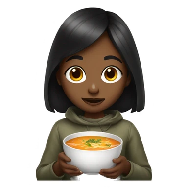 black haired girl portrait eating some soup sticker