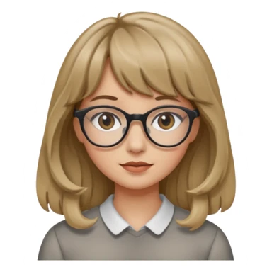 Uma garota de cabelo ondulado loiro escuro,mas com franja lisa e olhos pretos,usa óculos e a cor de pele branca sticker