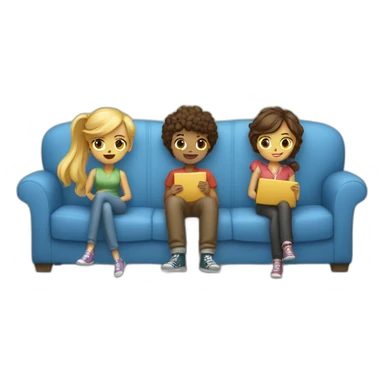 Three gils and one boy sitting on a sofa sticker