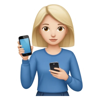 woman casual clothes holding just one phone in one hand and the other hand empty sticker