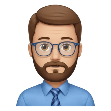 white-man-businessman-with-beard, brown hair, glasses, blue shirt, tie sticker