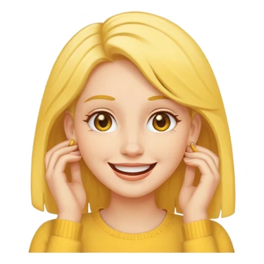 yellow face tucking her hairs behind her ear in flattery cuz a guy said she’s cute sticker