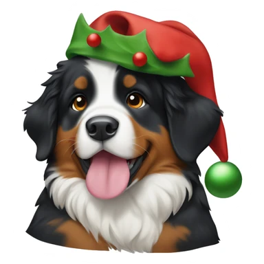 Bernese mountain dog puppy with Christmas hat on sticker