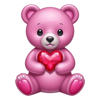 pink crystal bear holding a red heart sticker