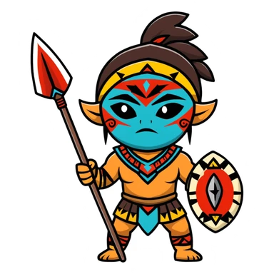 fantasy tribal warrior with spear and face paint sticker
