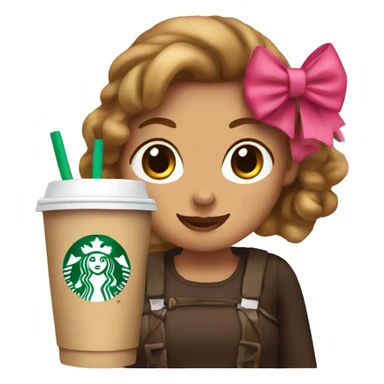 Create a girly emoji with a bow and Starbucks. sticker