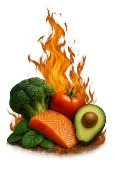 fiamma su cibo sano, metabolismo iperrealistico sticker