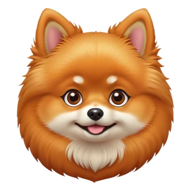 Cinematic Cute Orange Pomeranian Portrait Emoji, Head tilted playfully and inquisitively, featuring a luscious, fluffy orange Fur with a natural sheen, round, sparkling brown eyes filled with curiosity, Simplified yet irresistibly adorable features, highly detailed, glowing with a warm, friendly glow, high shine, affectionate and lively, stylized with a touch of whimsy, bright and endearing, soft glowing outline, capturing the essence of a mischievous yet loving pup, so playful it feels like it could scamper out of the screen and into your arms! sticker