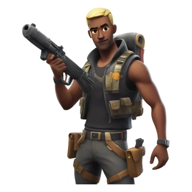 A Fortnite character holding a gun sticker