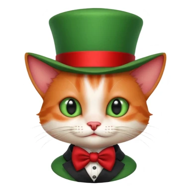 Steampunk:a very cute and adorable green anthropomorphic baby cat with a red top hat sticker