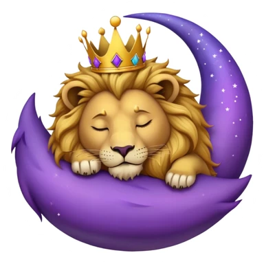 Lion with a crown sleeping on a purple crescent moon  sticker