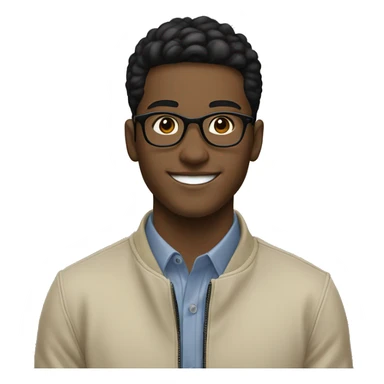 20-year-old young man, smiling, with beige jacket, circular glasses, short black hair sticker