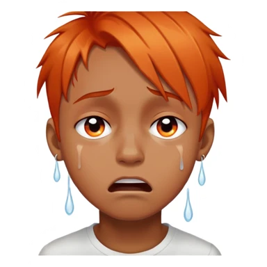 brownskin boy with emo orange hair, red and black eyes, crying white tears, more intense expression sticker