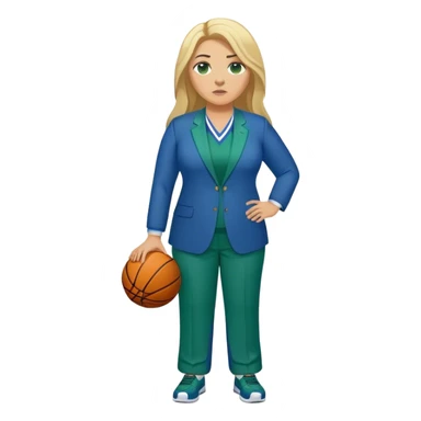 Full Body white plus size female basketball head coach with long blonde hair in a blue and green suit sticker