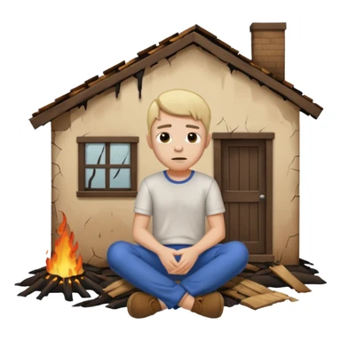 Man sad his house burned down , he’s sat outside it in the rain sticker